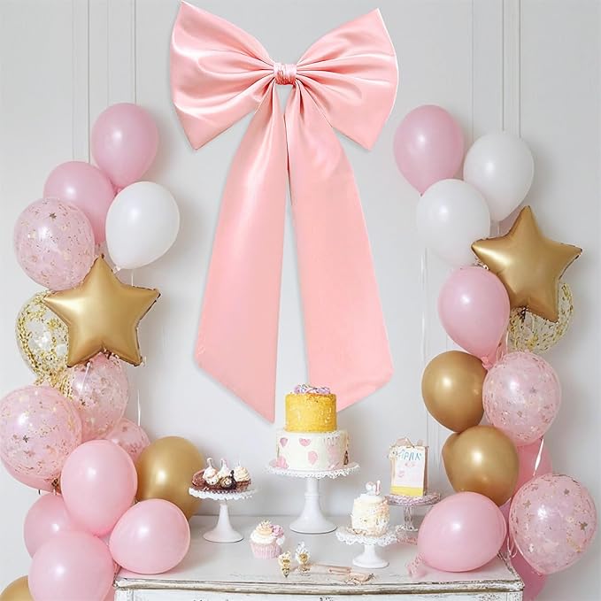 Large Pink Bow for Decorations Big Pink Ribbon Bows Banner Décor Large Bow Wall Hanging Decor for Baby Shower Bow Themed Wedding Party Coquette Birthday Decorations