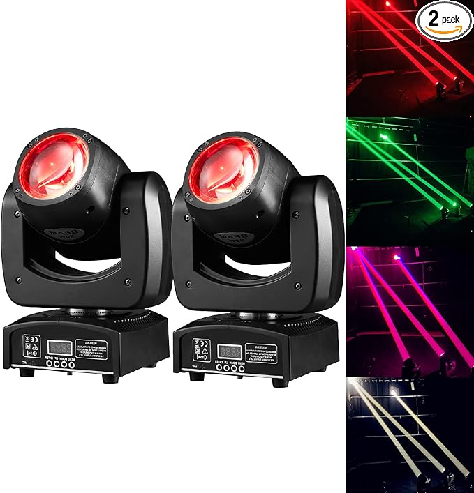 90W LED Moving Head DJ Lights Mini Beam Stage Lights Super Bright Spot RGBW 4IN1 DMX 512 12CH Sound-Activated for Wedding DJ Party Stage Lighting (90W, 2)