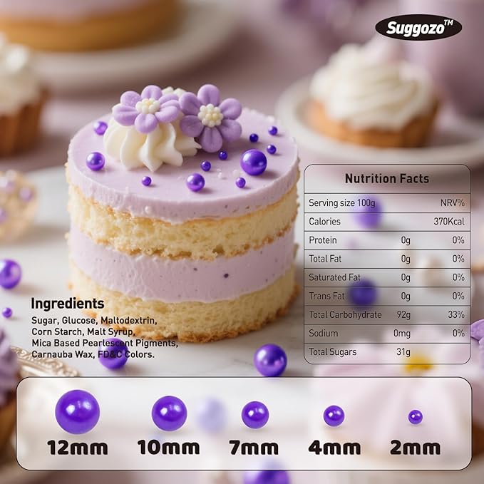 Edible Purple Pearl Sprinkles, Pearl Sugar Sprinkles, Edible Pearls for Cake Decorating, Cupcake Toppers, 180g/6.35oz, Mix Size, Cookie Decoration, Wedding Party Halloween Supplies