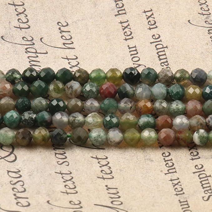 Song Xi 90pcs 4mm Natural Indian Agate Gemstone Beads Faceted Round Loose Stone Beads for Jewelry Making