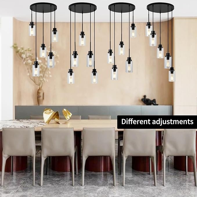 5-Light Kitchen Island Dimmable Pendant Lights with Clear Glass Shade, Black Finish for Dinning Room, Living Room, Kitchen Island