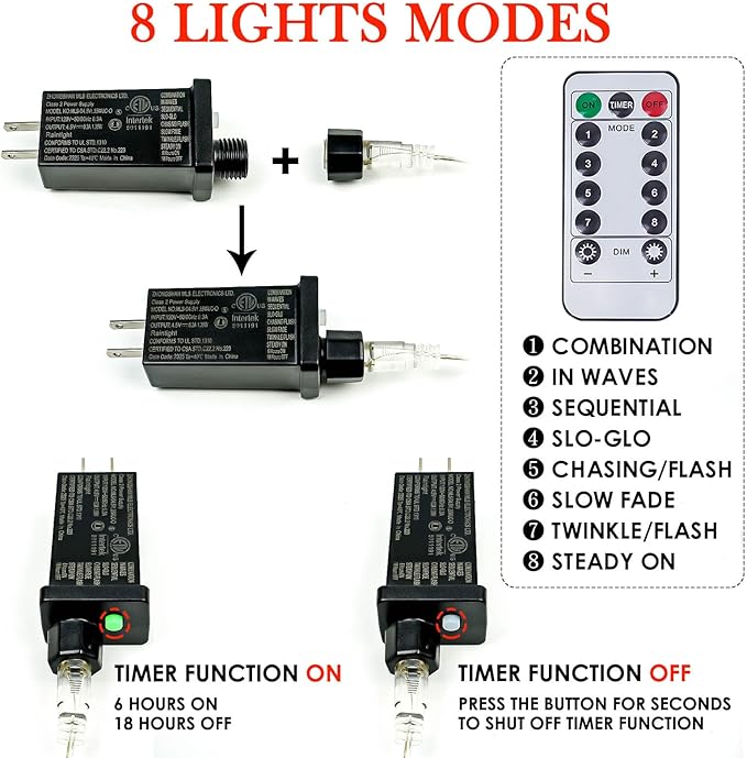 66Ft 200 LED Fairy Lights Plug in, Waterproof String Lights Outdoor and Indoor 8 Modes Christmas Lights Bedroom Decor with Remote, Twinkle Lights with Timer for Girl's Room Christmas Decorations (Red)