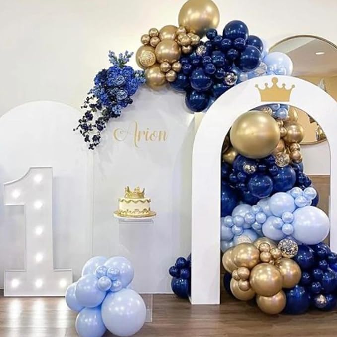 Blue and Gold Balloons, 60Pcs 12Inch Navy Pearl Party Balloons With Metallic Helium Balloon Confetti Latex Set for Boys Birthday Baby Shower Christening Decorations