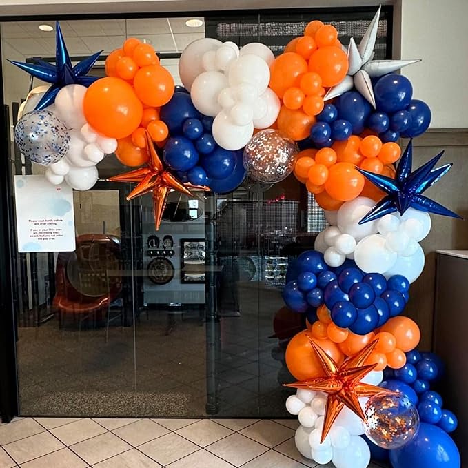 Orange and Blue Balloons, 52 PCS 12 Inch Royal Blue Chrome Gold Birthday Balloons with Confetti Balloon, Birthday Balloon Party Decorations for Engagement Graduation Thanksgiving