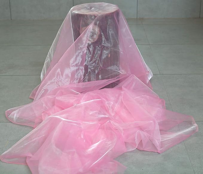 VDS Pink Organza Fabric, 20 Yards Continuous, 45” Wide, Wedding Party Decoration Iridescent Crystal Sheer Shiny Organza Tulle Bridal Dress DIY Crafts Costume Sewing Backdrop Arch Cloth