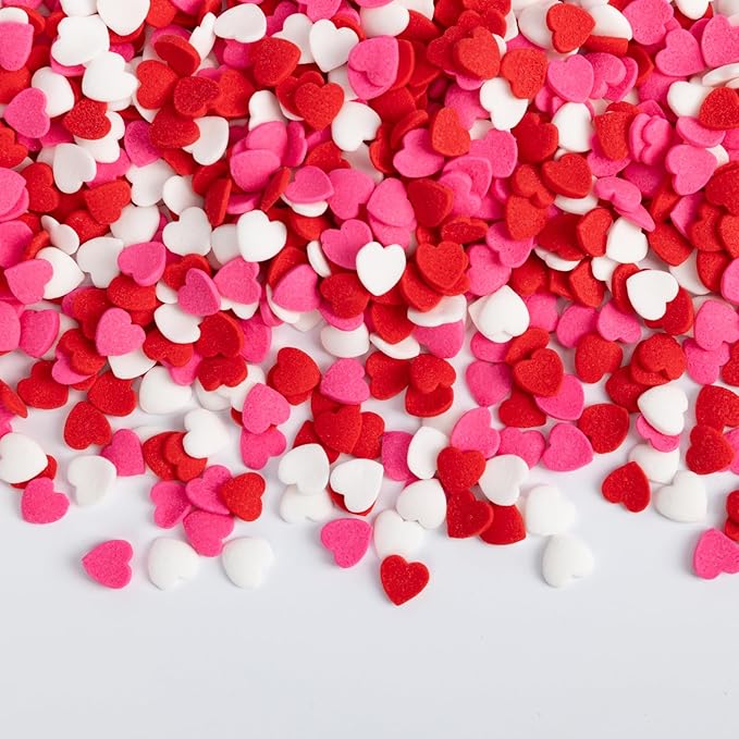 Edible Heart Sprinkles,Red Pink White Heart Shapes Mix,Sugar Sprinkles for Decorations Baking,Cake Ice Cream Cookies Cupcake Toppe Chocolate,Birthday Wedding Valentines Christmas Party Supplie,100g/3.53oz
