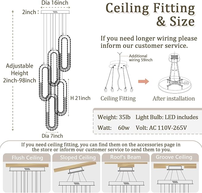 5 Rings Crystal Chandeliers for Staircase Large Pendants Light Fixture Gold High Ceiling Chandelier for Entryway Bedroom Foyer 2700K-6000K