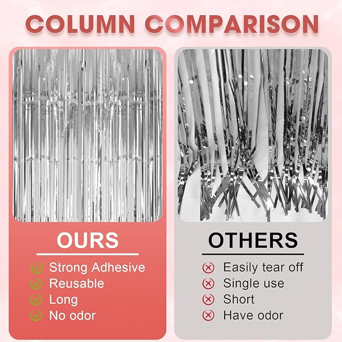 4 Pack Silver Foil Fringe Backdrop Curtains, Tinsel Streamers Birthday Party Decorations, Fringe Backdrop for Graduation, Baby Shower, Gender Reveal, Disco Party