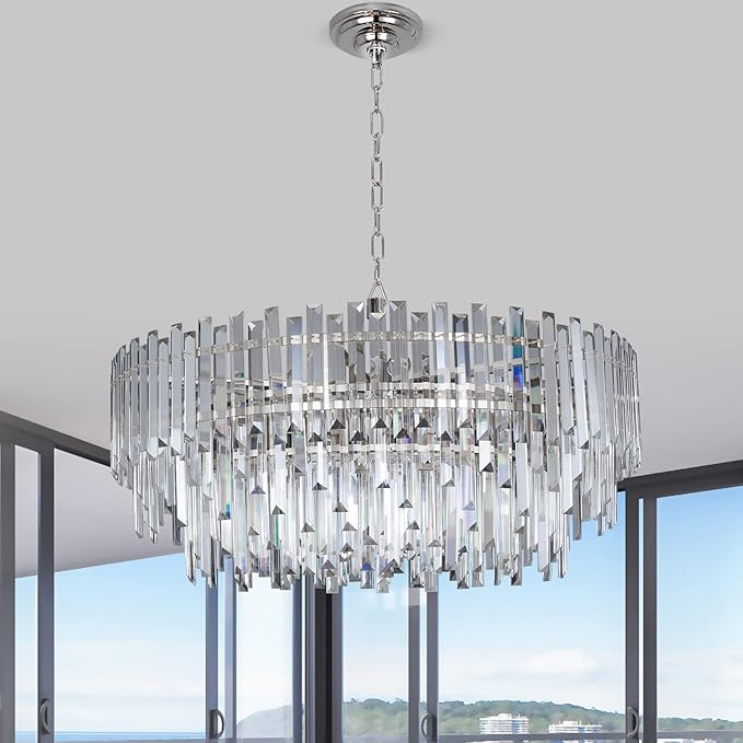 Crystal Chandelier Lighting 31'' for Dining Rooms Bedroom Foyer Entryway Ceiling Hanging Pendant Chandelier Light Fixture Lamp
