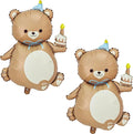2PCS Matte Bear Animal Balloon With Hat Big Brown Bear Holding Birthday Candle Cake Bear Foil Balloon For Kids Jungle Safari Zoo Farm Birthday Theme Party Baby Shower Decoration