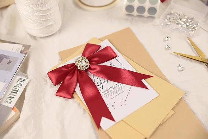 Scarlet Red Satin Ribbon 1 inch X Continuous 50 Yards, Single Face Polyester Ribbon Perfect for Gift Wrapping, Flower Bouquet, Wedding Decor, Crafts, Bow Making, Sewing and More