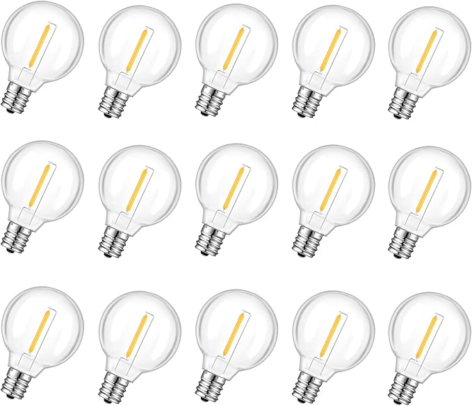 15 Pack G40 LED Replacement Light Bulbs for String Lights, Dimmable E12 Base Shatterproof Bulbs, 0.6W Equal to 5W, Warm White 2200K, Not Solar