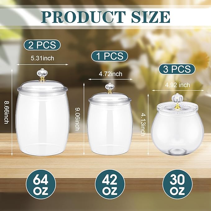 Nuogo 6 Pcs Plastic Candy and Cookie Jar with Lids Decorative Apothecary Jars Candy Buffet Containers Clear Airtight Food Storage Canister Home Decoration(30/42/64 oz,Classic, Stylish)