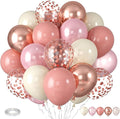 Dusty Pink Blush Balloons, Retro Boho Pink Balloons Cream White Balloon Pearl Light Rose and Metallic Rose Gold Confetti Balloon for Girls Baby Shower Woman Birthday Wedding Party Decorations