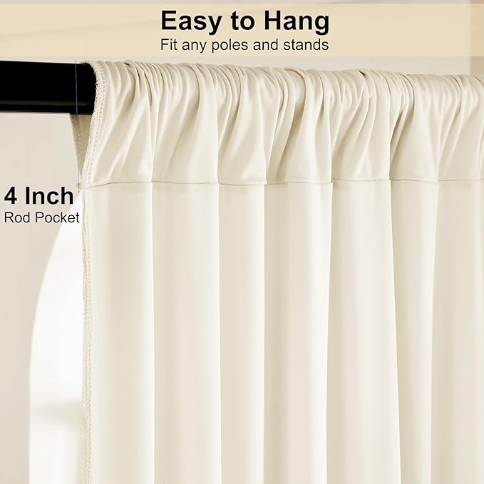 30ft x 15ft Ivory Wrinkle Free Backdrop Curtains for Parties,Silky Polyester Fabric Wedding Ceiling Drapes, 6 Panels 15ft Photo Back Drop Drapes for Baby Shower Photography Stage Background Cloth