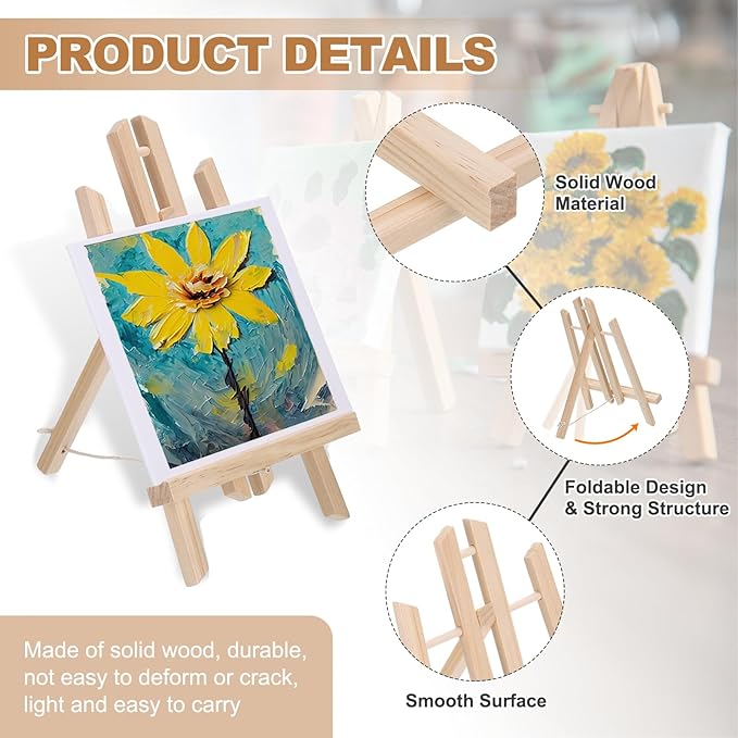 MECCANIXITY Mini Wood Display Easels, 11.8"x5.9"A-Frame Painting Tabletop Easels Holder Stand for Artists Beginners Displaying Small Canvases Art Photos Business Cards(Pack of 3, Wood Color)