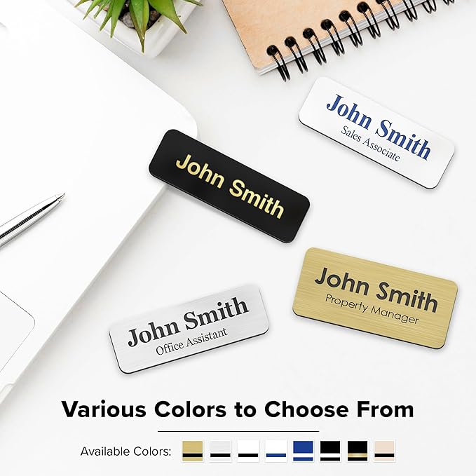 Name Tag, Magnetic Blue and White Name Tags, Personalized Name Tags, 1.5x3 Inches, Durable Engravable Impact Material, Made in The USA by My Sign Center