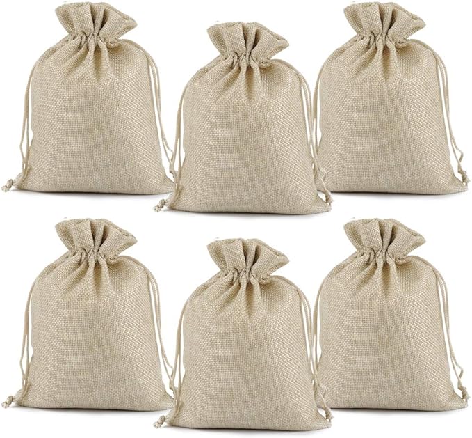 Lucky Monet 25/50/100PCS Burlap Gift Bags Wedding Hessian Jute Bags Linen Jewelry Pouches with Drawstring for Birthday, Party, Wedding Favors, Present, Art and DIY Craft (100Pcs, Cream, 3” x 4”)