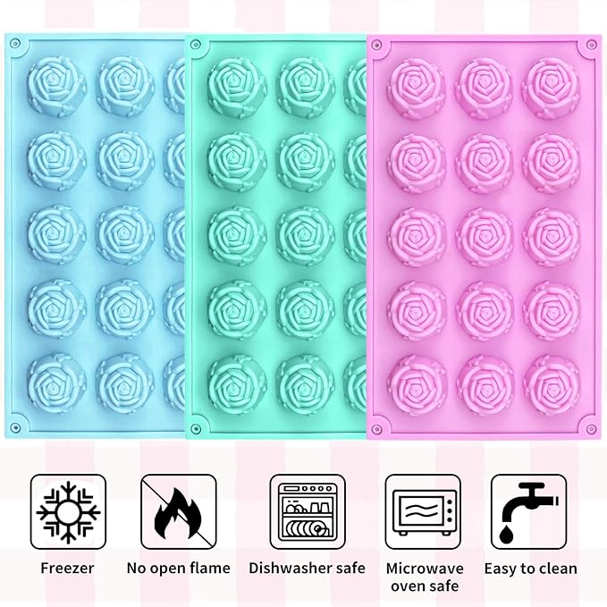 Rose Silicone Molds 45-Cavity Rose Fondant Mold Flower Cake Resin Mold Candy Chocolate Ice Cube Fondant Molds Kitchen Baking Tools for Sugarcraft Cake Decorating