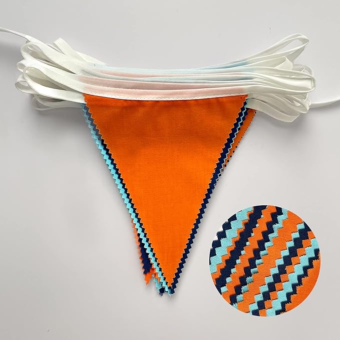 10M/32Ft Navy Blue Orange Pennant Banner Fabric Triangle Flag Cotton Bunting Garland for Outer Space Galaxy Birthday Anniversary Party Home Nursery Outdoor Garden Hanging Festivals Decoration (36Pcs)