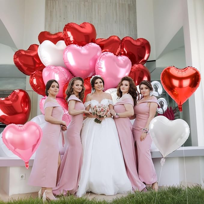 12 Pcs Heart Balloons - 18 inch Red Pink Heart Shaped Foil Helium Balloons for Wedding, Baby Shower, Valentine's Day Parties