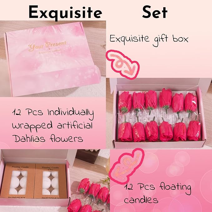24 Pcs Floating Candles for Centerpieces and Floating Flowers Artificial Flowers Head Vase Filler for Party Home Table Wedding Centerpieces Decoration (Green)