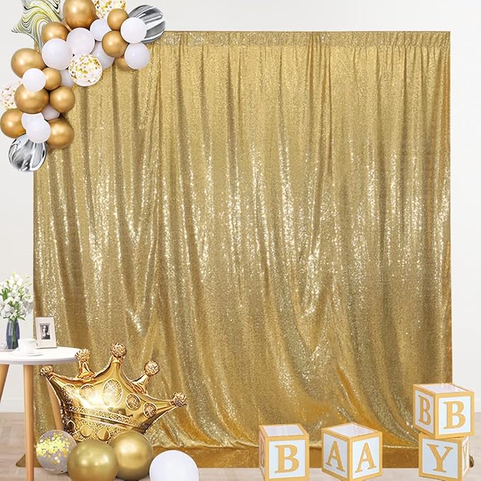 SquarePie Sequin Backdrop Less See Through Thick Background for Photography Glitter Curtain Party 6FT x 6FT Gold