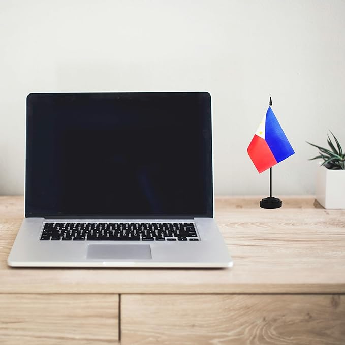 12 Pack Miniature Office Flags, Small Philippine Desktop Flags with 12" Black Pole and Base, Offices, Classroom, Home, Festival Decoration