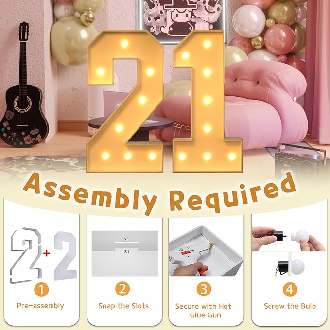 imprsv 3FT Light Up Numbers, Marquee Numbers 21st Birthday Decorations for Her Him, 21st Birthday Women Foam Board Anniversary Party Decorations Arch Kit (DIY)