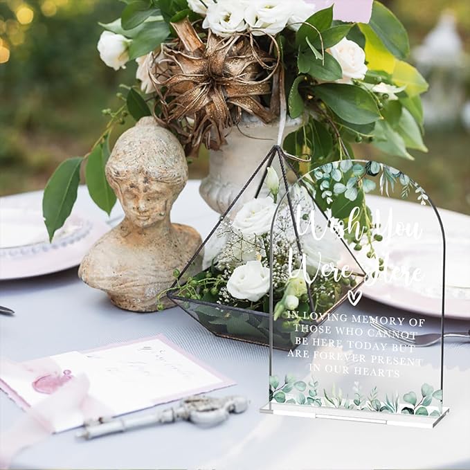 Acrylic Wedding Sign Wish You Were Here Signs for Ceremony Modern Calligraphy Arch Acrylic Table Top Signs for Wedding Reception and Event Party Table Decor (Eucalyptus Leaves)