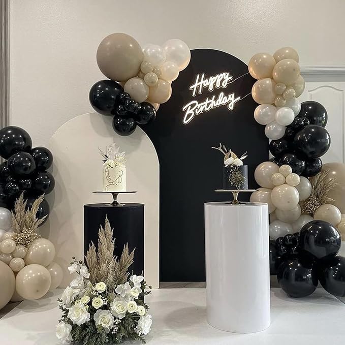 White Sand Black Balloons Set,12Inch Black Cream White Balloons for Wedding Bridal Shower Bachelorette Anniversary Birthday Party Decorations