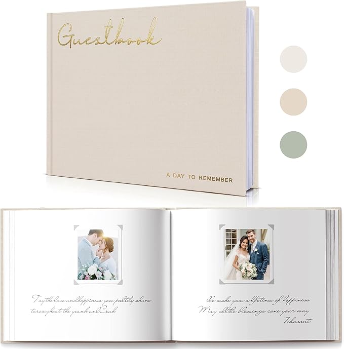 Elegant Linen Wedding Guset Book - Polaroid Guest Book for Wedding Reception,Baby Shower,Bridal Shower and Special Events - 100 Blank Pages for Sign in and Photos (B-Beige)