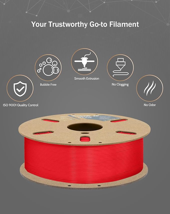 DURAMIC 3D PLA+ Filament 1.75mm 2Kg Red, PLA Plus Filament 2 Pack 1kg Spool(2.2lbs) Tougher and Stronger, Dimensional Accuracy Probability +/- 0.02mm