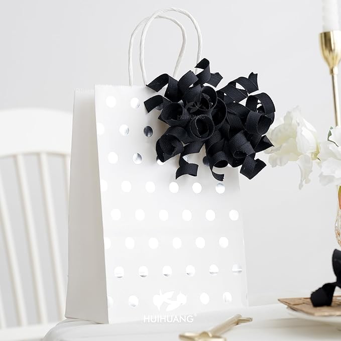HUIHUANG Black Bows for Gift Wrapping, Black Curly Ribbon Bows Self Adhesive Burst Gift Bow for Christmas Presents, Wine Bottle, Treat Bags, Birthday, Holiday Party Favors - 6 Counts