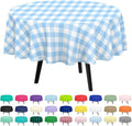 QIKSION Blue Gingham Round Tablecloth 6 Pack, 84 Inch Plastic Checkered Table Cover Disposable for Parties