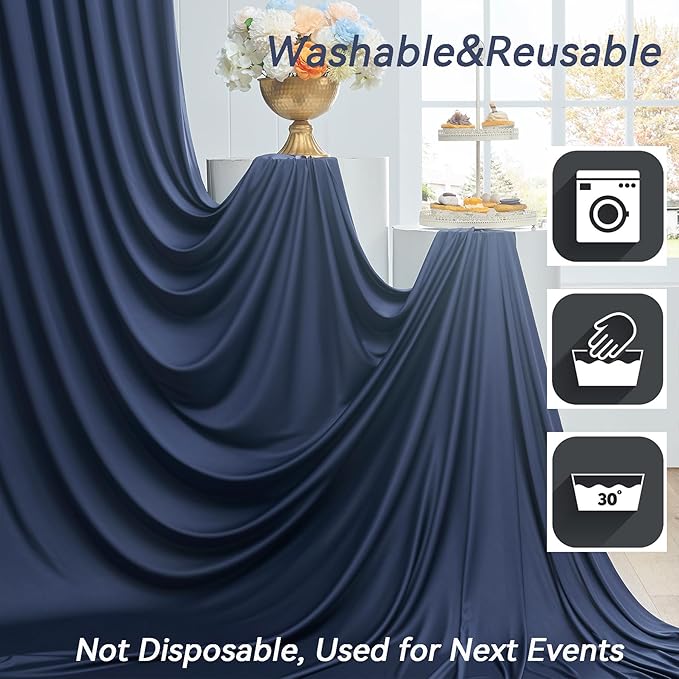 60×12ft Navy Blue Wrinkle Free Backdrop Curtain for Wedding Parties, 12 Panels 5×12ft Long Soft Silky Polyester Backdrop Drapes Photo Back Drop Curtains for Birthday Photography Background Cloth