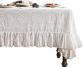 patdrea Vintage Ruffle Tablecloth for Rectangle Tables,Farmhouse Embroidered Cotton White Lace Table Cloth Cover Decor for Dining Room Wedding Banquet Thanksgiving Christmas,67"*106"
