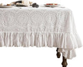 patdrea Vintage Ruffle Tablecloth for Square Tables,Farmhouse Embroidered Cotton White Lace Table Cloth Cover Decor for Dining Room Wedding Banquet Thanksgiving Christmas,67"*67"