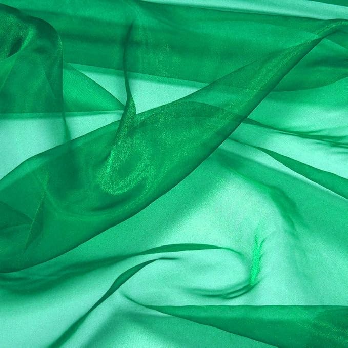 VDS Green Organza Fabric, 60 Yards Continuous, 45” Wide, Wedding Party Decoration Iridescent Crystal Sheer Shiny Organza Tulle Bridal Dress DIY Crafts Costume Sewing Backdrop Arch Cloth