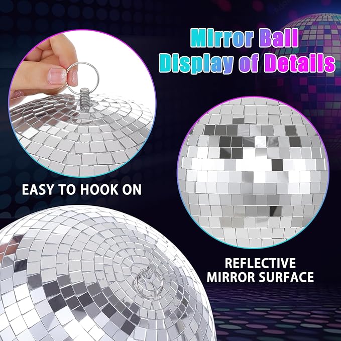 Gold Hanging Mirror Disco Ball : 6 Inches Reflective Silver Ball - 70s Party Club Stage Props DJ Light Effect Decoration (6''-4PCS Gold and Silver)
