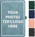 Vebermo Personalized Notebook Custom Journal Notebook PU Leather A5 Can Customized with Logo/Text/Image- 192 Lined Pages 8.3 x 5.9 Inch, Pen Loop, Elastic Band, Lakeblue Hardcover