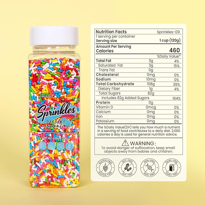 Rainbow Sprinkles for Cake Decorating, Edible Jimmy Bulk, Sprinkles Candy for Cake, Cupcake, Cookies, Macaron, and Ice Cream Topping(120g/4.23oz)