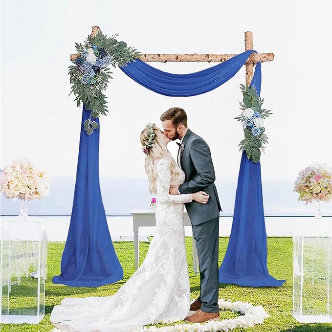 2 Pack 10Ft Royal Blue Chiffon Table Runner Sheer 29x120 Inch for Romantic Wedding Decor Bridal & Baby Shower Birthday Rustic Party Decoration