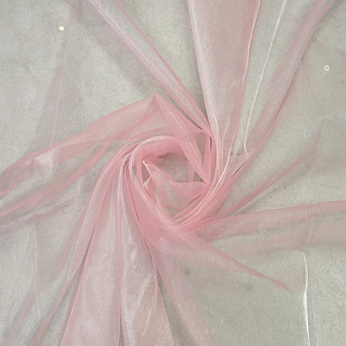VDS Blush Pink Organza Fabric, 40 Yards Continuous, 45” Wide, Wedding Party Decoration Iridescent Crystal Sheer Shiny Organza Tulle Bridal Dress DIY Crafts Costume Sewing Backdrop Arch Cloth