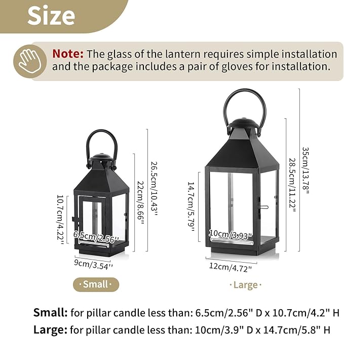 Nuptio Garden Lanterns for Pillar Candles Tall Vintage Style Metal Candle Holder Halloween Hanging Decorative Lantern for Wedding Christmas Parties Indoor Outdoor 8.7in