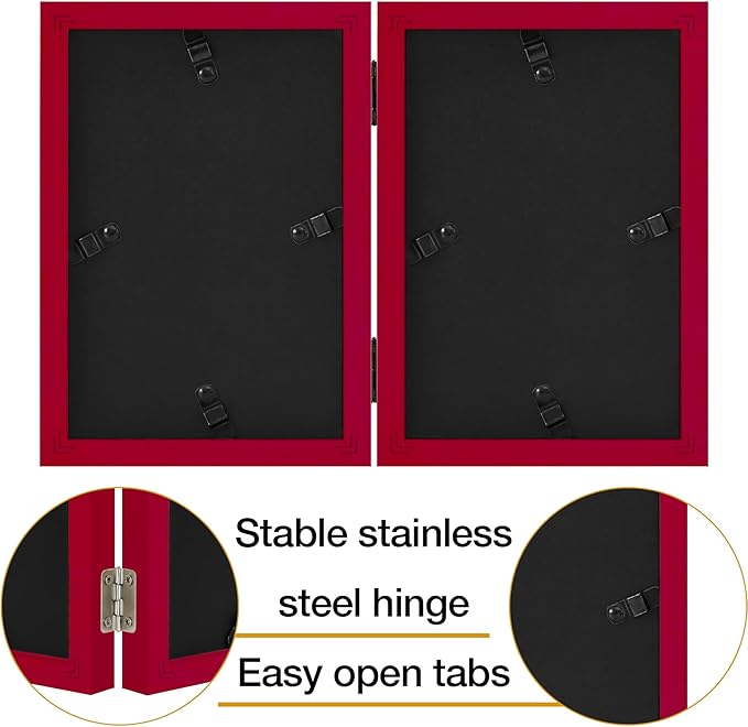 decorUhome Double 5x7 Picture Frame Vertical, Engineered Wood Bifold Photo Frame with Plexiglass for Tabletop Display, 5x7, Red