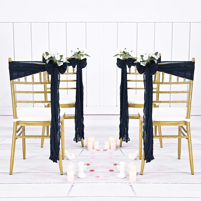36 Pcs Navy Blue Cheesecloth Chair Sashes, 16 x 108 inch Gauze Fabric Washable Chair Sashes Bows Designed for Aisle Decorations Universal Chair Cover Decor for Wedding Reception Party Banquet