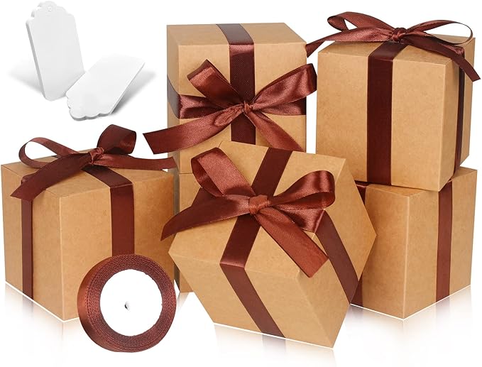 100 Pack Small Gift Boxes, 2x2x2 Inches Favor Boxes Brown Paper Gift Boxes with Lids for Presents, Crafting, Cupcake Boxes, Gifts, Candy Boxes for Wedding Party Bridal Shower Baby Shower Favors