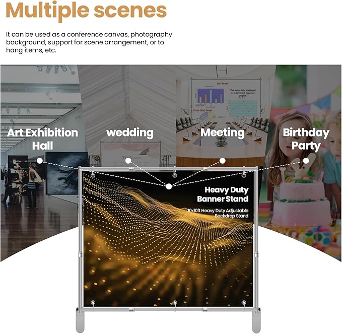 Jiang&Rong 10x10ft Heavy Duty Backdrop Stand Kit - Adjustable Step and Repeat Photo Banner Stand for Photography, Trade Shows, Photo Booths, Events(Silver)