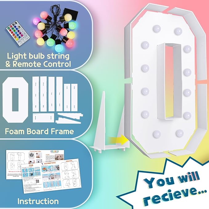 imprsv 4FT Colorful Marquee Light Up Letters O, 18 Colors Large Light up Letters Alphabet Sign with Remote, Big Marry Me Sign, Birthday Party Decorations Baby Shower Anniversary Wedding Decoration